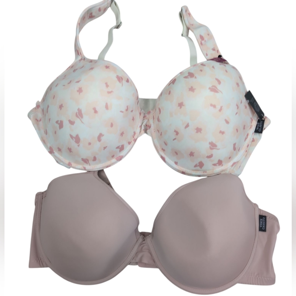 Vince Camuto Bra, Comfort Straps, Pattern & Solud, 2 Bras, Size 42D, New